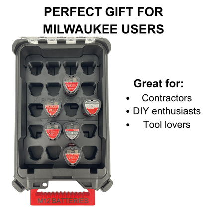 KIBERG Akku-Inlay für Milwaukee Packout Compact Organiser | Platz für 20 M12 2Ah Akkus | Verstecktes AirTag-Fach | Schwarz oder Rot