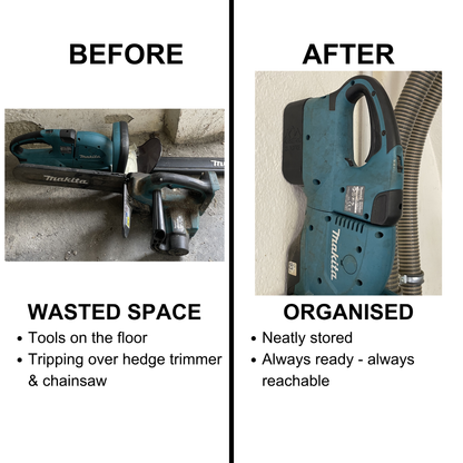 KIBERG Wandhalterung für Makita 18V Dual-Akku-Werkzeuge | High & Low Profile | Heckenschere & Kettensäge
