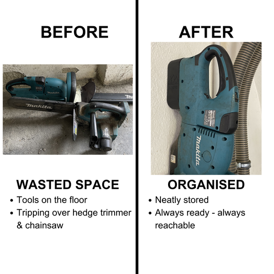 KIBERG Wandhalterung für Makita 18V Dual-Akku-Werkzeuge | High & Low Profile | Heckenschere & Kettensäge