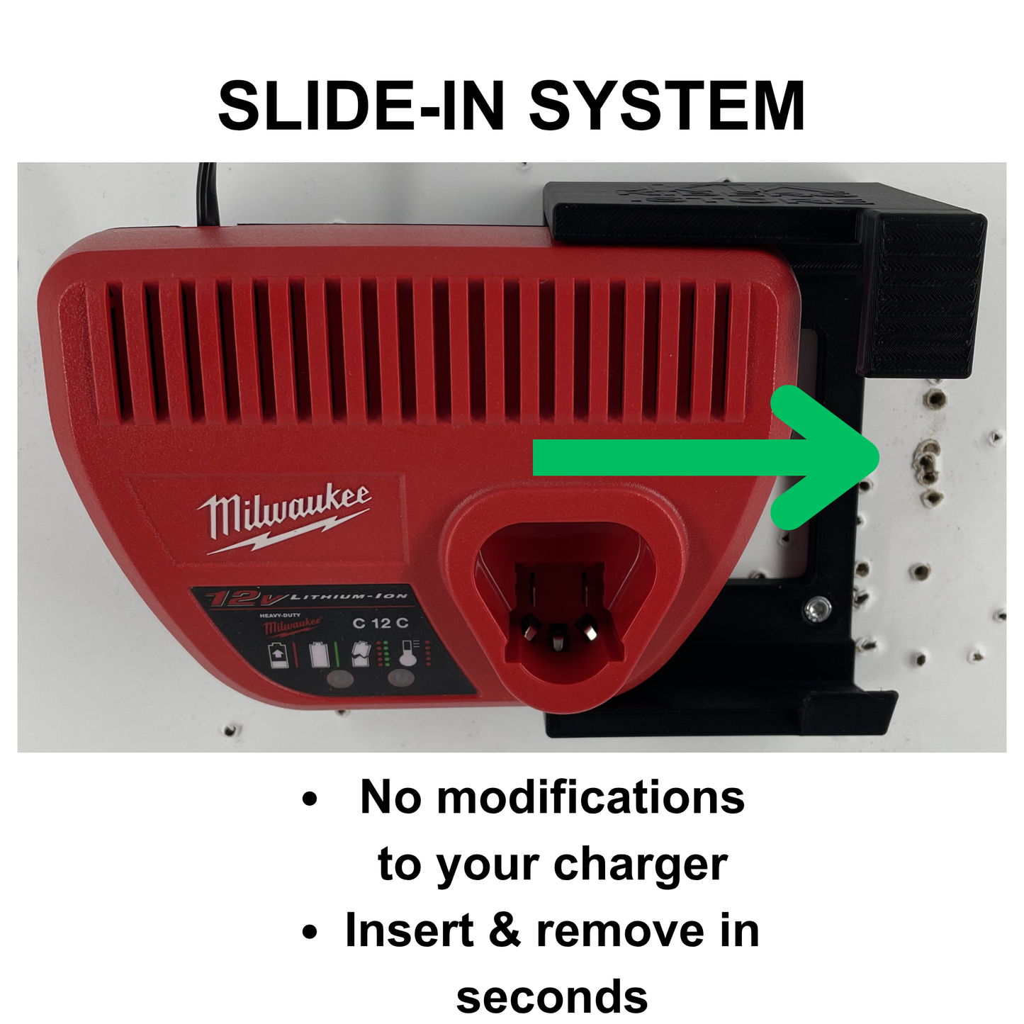 KIBERG Wandhalterung für Milwaukee C12C Ladegerät | Slide-In System | Werkstatt & Garage