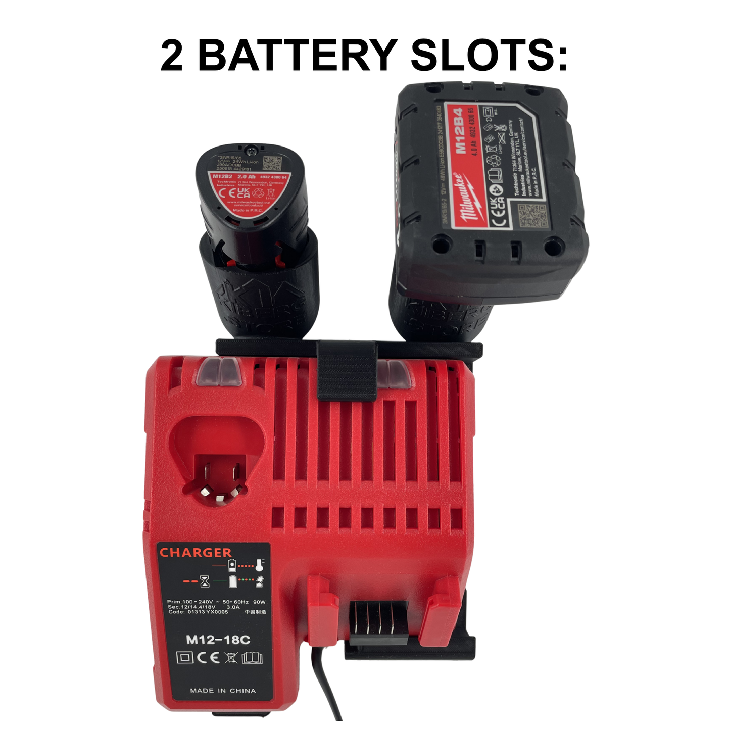 KIBERG Wandhalterung für Milwaukee M12 Ladegerät & Akkus | Slide-In System | M12-18FC & M12-18C | 2 oder 4 Akkuplätze
