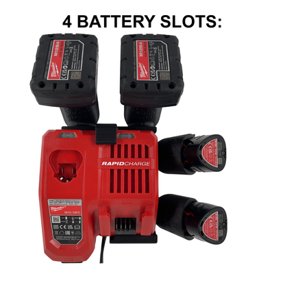KIBERG Wandhalterung für Milwaukee M12 Ladegerät & Akkus | Slide-In System | M12-18FC & M12-18C | 2 oder 4 Akkuplätze