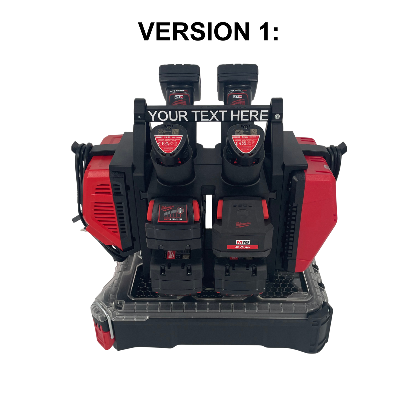 Personalisiertes Milwaukee Akku- & Ladegerät-Tragesystem (hält bis zu 12 M18 & M12 Akkus) - Packout Kompatibel