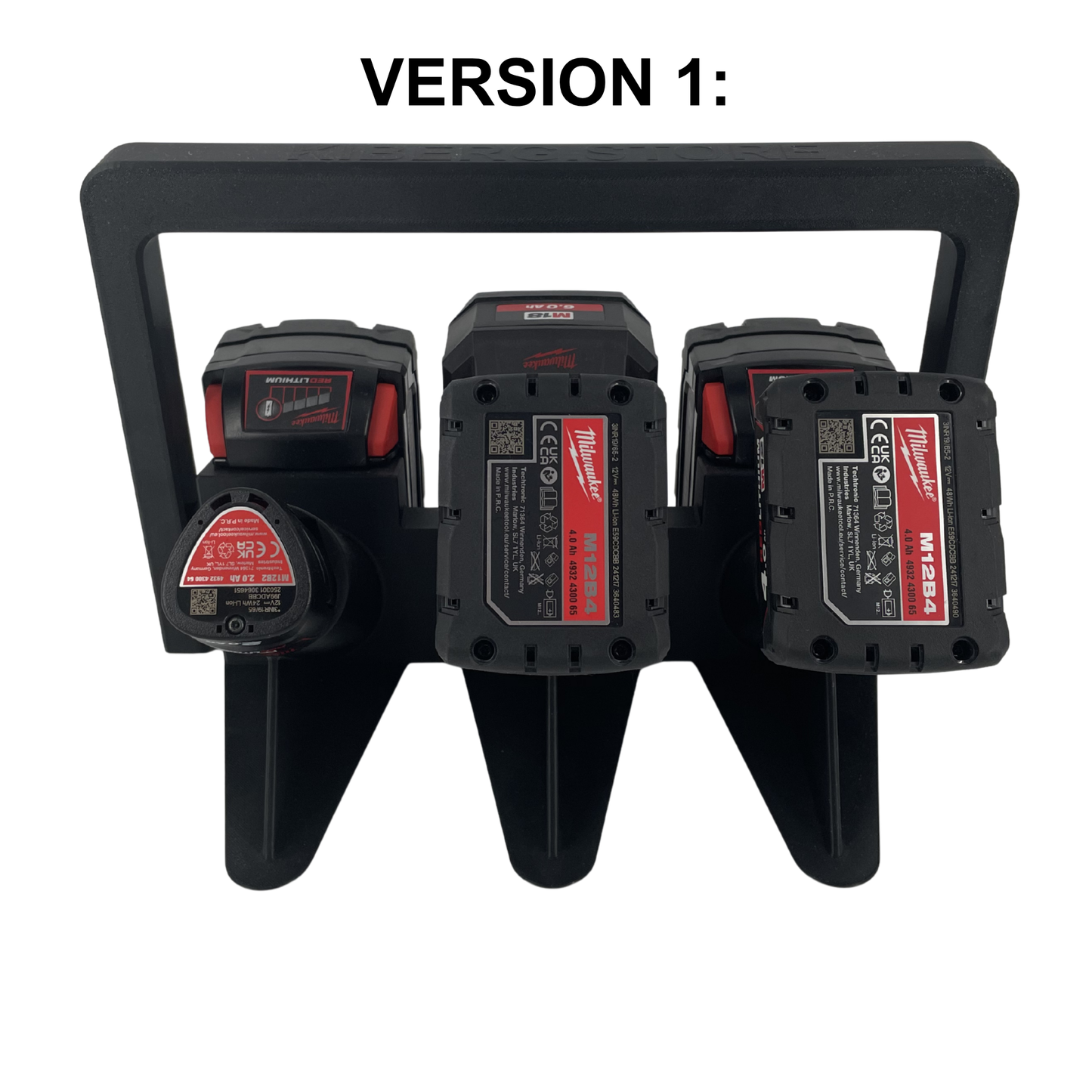 KIBERG Akkuträger für Milwaukee M18 & M12 | Batteriehalter Tragegriff | 4 oder 6 Akkus | Werkstatt Ordnung