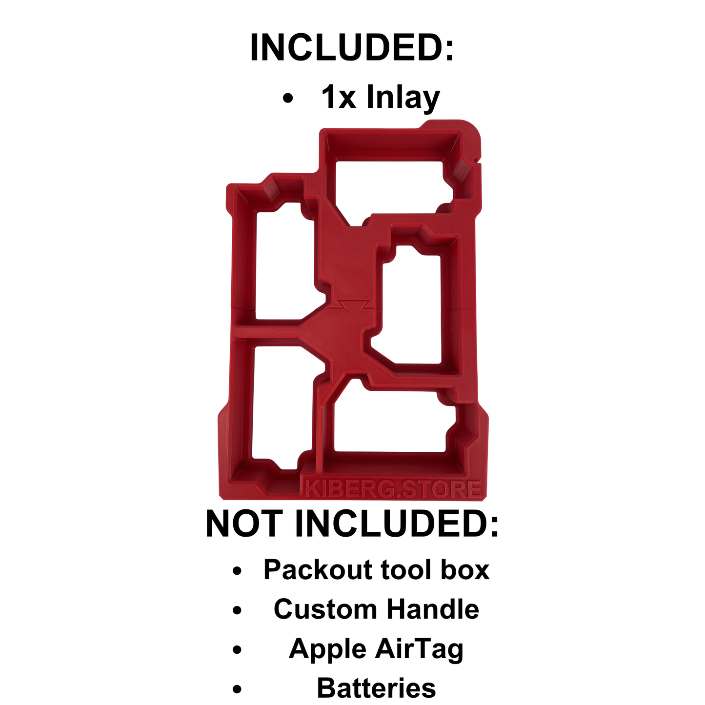 KIBERG Inlay für Milwaukee Packout Compact Organiser | Hält 5x M18 5Ah Akkus | Verstecktes AirTag-Fach | In Schwarz & Rot