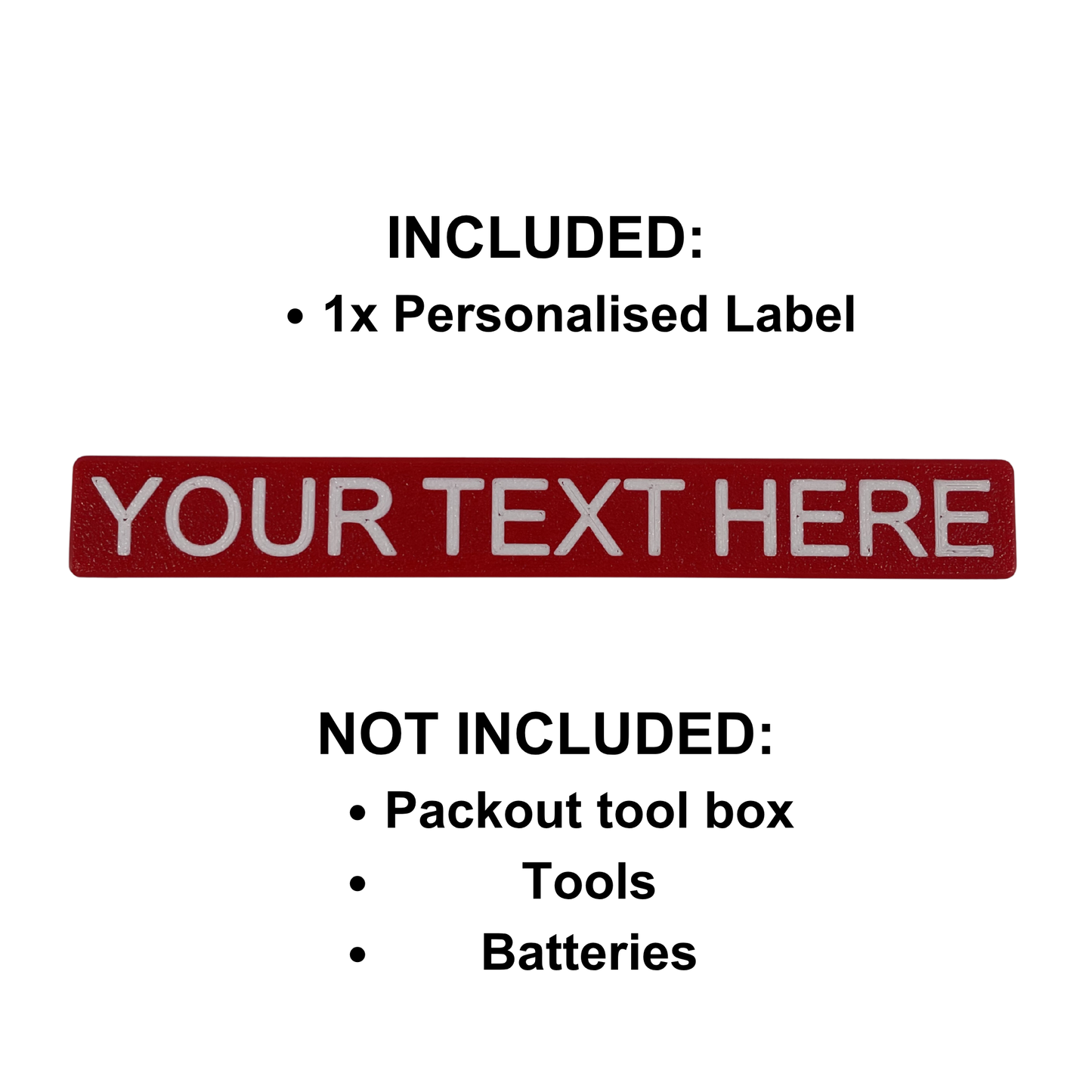 Personalisiertes KIBERG Clip-on Label für Milwaukee Packout Slim Organiser | Wunschtext 16 Zeichen | 9 Farbkombinationen