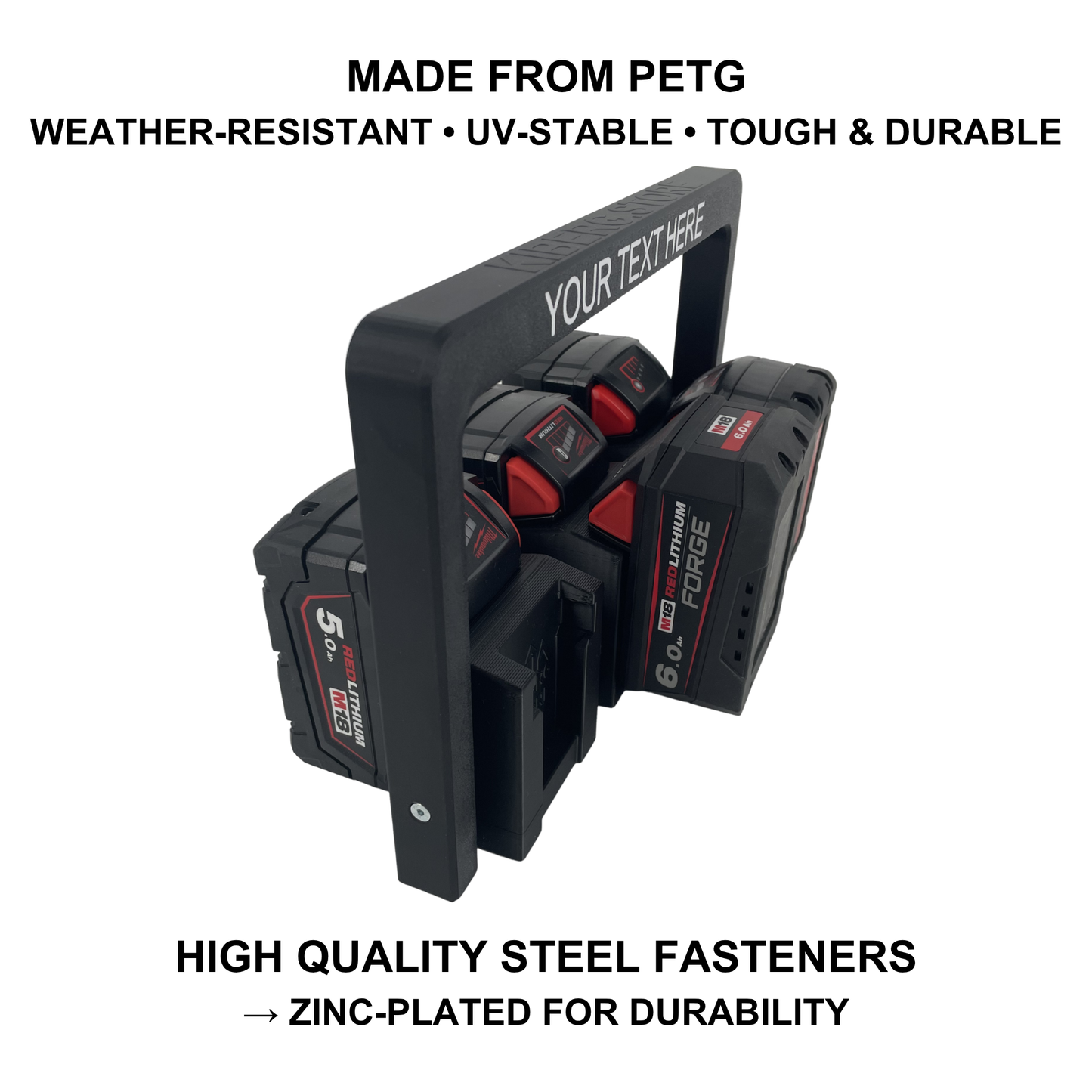 Personalisierter KIBERG Akkuträger für Milwaukee M18 | Wunschtext Gravur | 4 oder 6 Akkus | Geschenk Handwerker