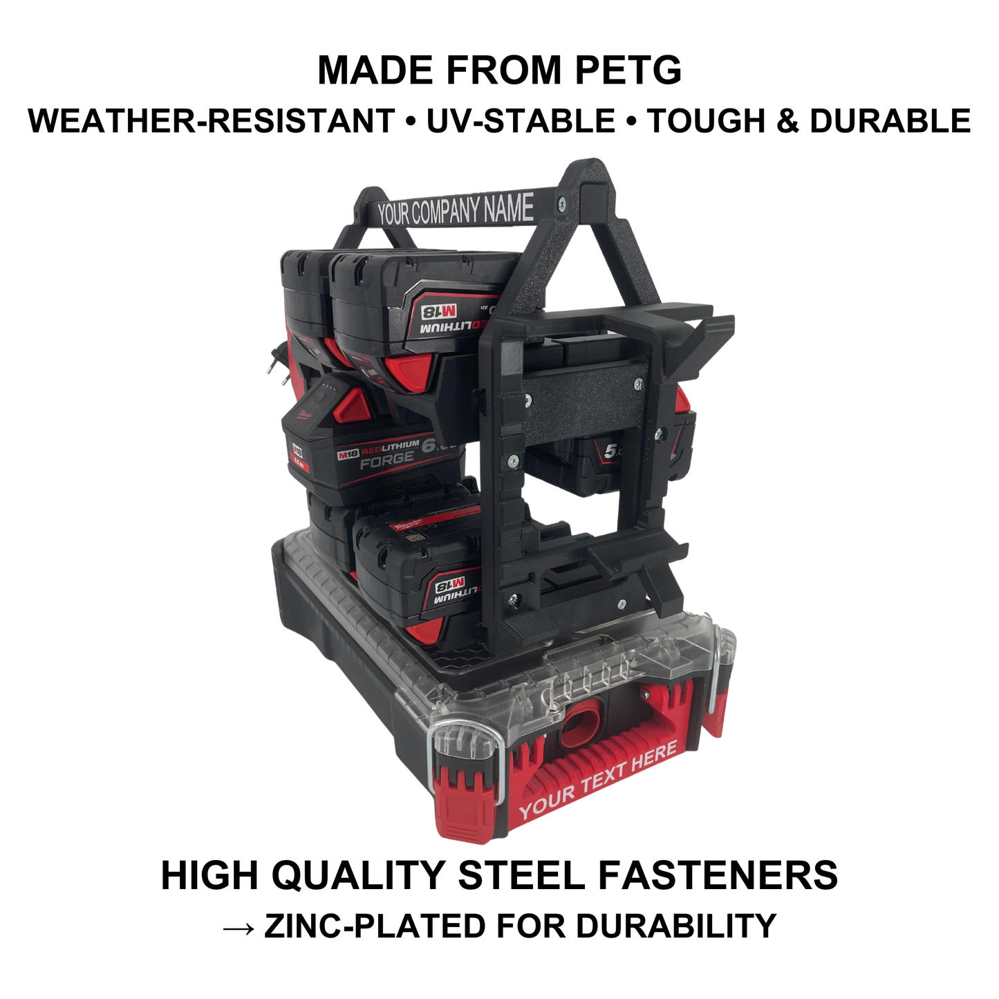 Personalisiertes Milwaukee Akku- & Ladegerät-Tragesystem (hält bis zu 18 M18 & M12 Akkus) - Packout Kompatibel