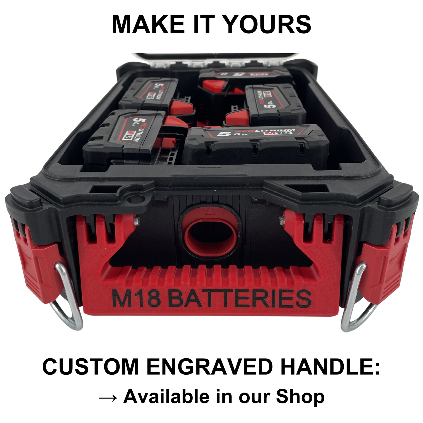 KIBERG Inlay für Milwaukee Packout Compact Organiser | Hält 5x M18 5Ah Akkus | Verstecktes AirTag-Fach | In Schwarz & Rot