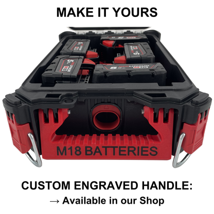 KIBERG Inlay für Milwaukee Packout Compact Organiser | Hält 5x M18 5Ah Akkus | Verstecktes AirTag-Fach | In Schwarz & Rot