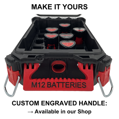 KIBERG Akku-Inlay für Milwaukee Packout Compact Organiser | Platz für 20 M12 2Ah Akkus | Verstecktes AirTag-Fach | Schwarz oder Rot