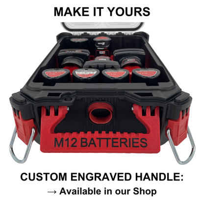 KIBERG Inlay für Milwaukee Packout Compact Organizer | M12 2Ah & 4Ah Akkus | Verstecktes AirTag Fach | Schwarz oder Rot wählbar