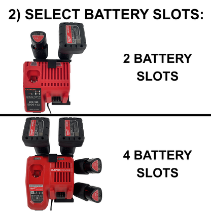 KIBERG Wandhalterung für Milwaukee M12 Ladegerät & Akkus | Slide-In System | M12-18FC & M12-18C | 2 oder 4 Akkuplätze