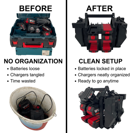 Bosch Akku- & Ladegerät-Tragesystem – Tragbarer Organizer für bis zu 12 Akkus (12V & 18V)