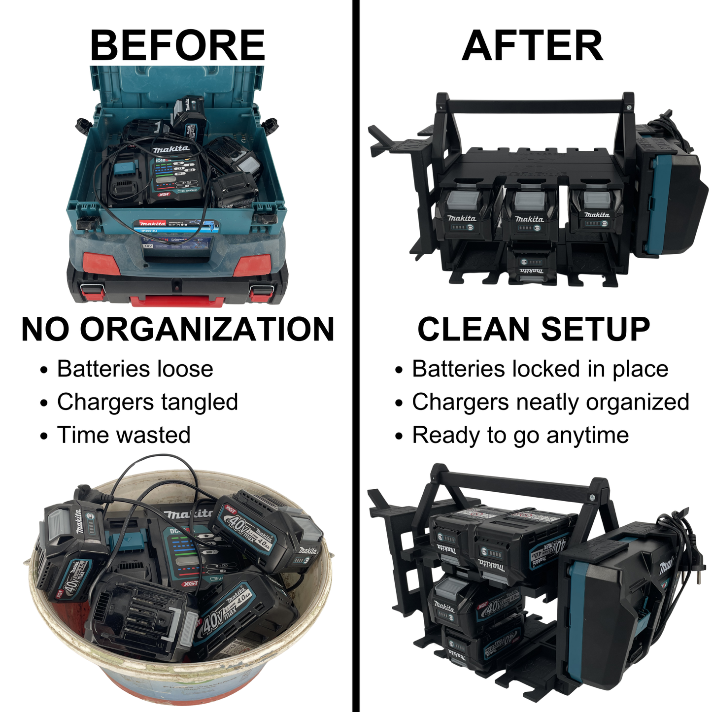 Makita 40V Akku- & Ladegerät-Tragesystem (bis zu 18 Akkus)