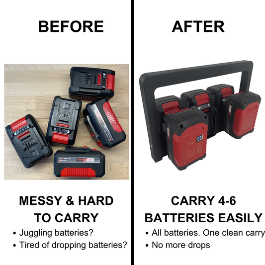 KIBERG Akkuträger für Einhell 18V Power X-Change | Batteriehalter Tragegriff | 4 oder 6 Akkus | Werkstatt Ordnung