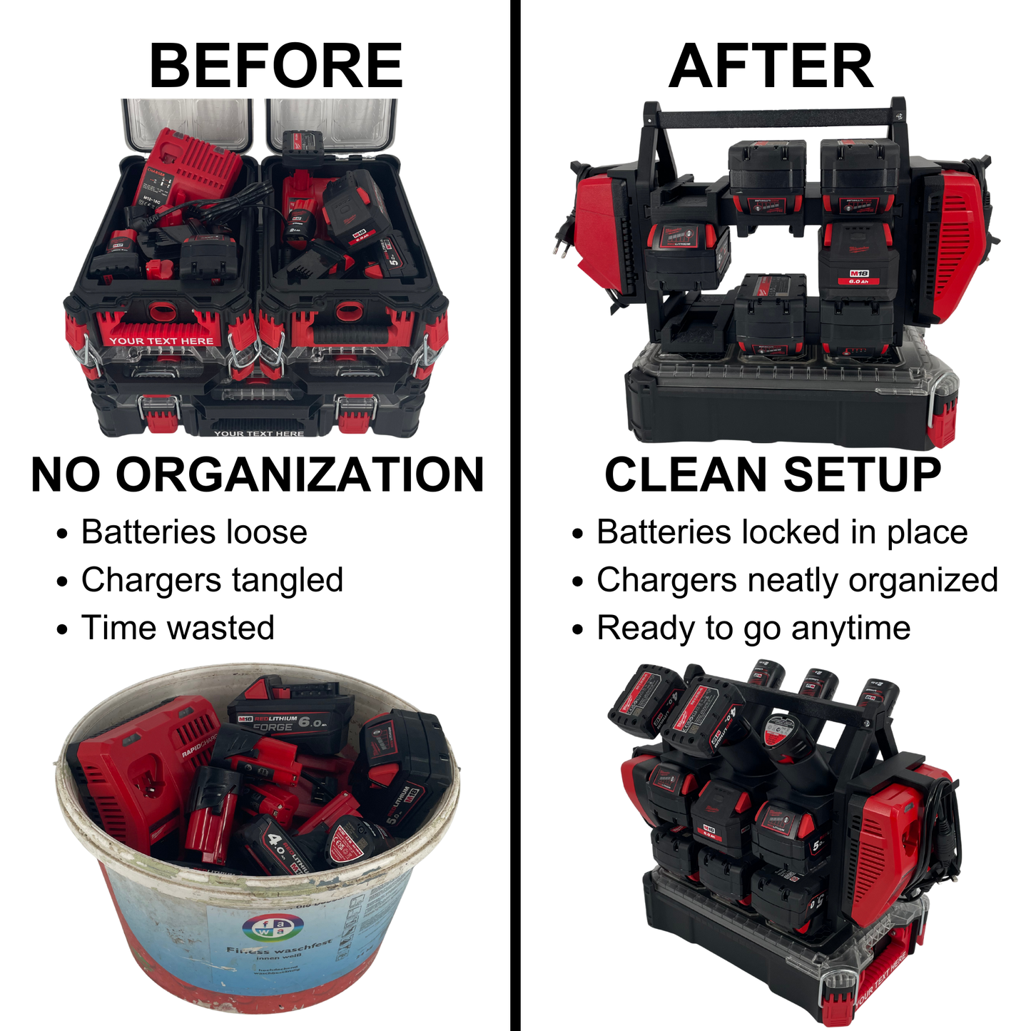Milwaukee Akku- & Ladegerät-Tragesystem für Packout – Organizer für bis zu 18 M18 & M12 Akkus
