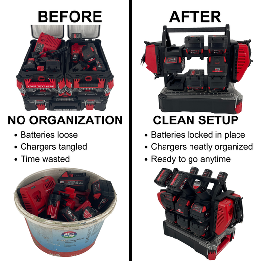 Milwaukee Akku- & Ladegerät-Tragesystem für Packout – Organizer für bis zu 18 M18 & M12 Akkus