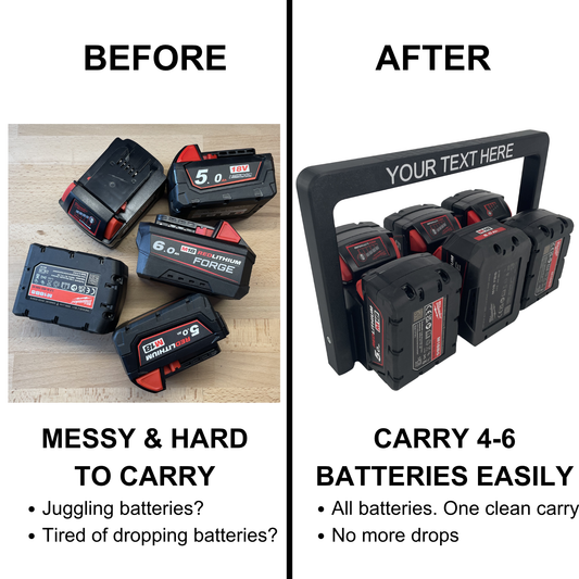 Personalisierter KIBERG Akkuträger für Milwaukee M18 | Wunschtext Gravur | 4 oder 6 Akkus | Geschenk Handwerker
