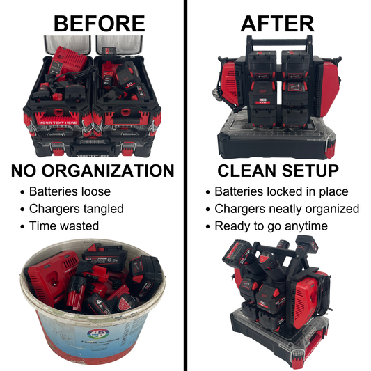 Milwaukee Battery & Charger Carry System for Packout | Holds up to 12 Batteries | Organizer for M18 and M12 Chargers