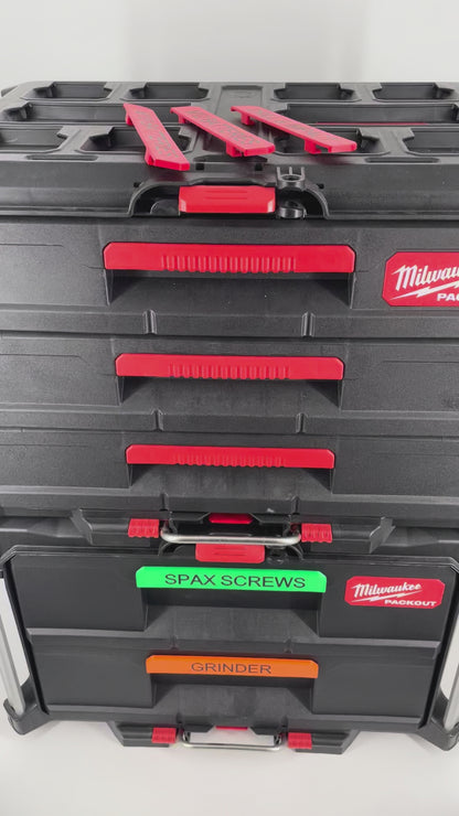 KIBERG Clip-on Label personalisiert für Milwaukee Packout 2 & 3 Drawer | bis 16 Zeichen | Farbe frei wählbar | Werkstatt-Beschriftung (Kopie)