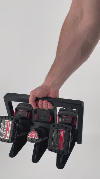 KIBERG Akkuträger für Milwaukee M18 & M12 | Batteriehalter Tragegriff | 4 oder 6 Akkus | Werkstatt Ordnung