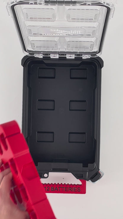 KIBERG Akku-Inlay für Milwaukee Packout Compact Organiser | Platz für 20 M12 2Ah Akkus | Verstecktes AirTag-Fach | Schwarz oder Rot