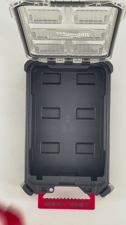 KIBERG Inlay für Milwaukee Packout Compact Organiser | Hält 5x M18 5Ah Akkus | Verstecktes AirTag-Fach | In Schwarz & Rot