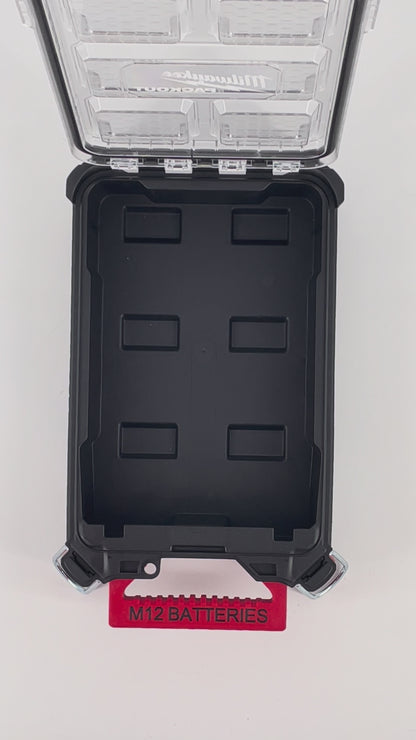 KIBERG Inlay für Milwaukee Packout Compact Organizer | M12 2Ah & 4Ah Akkus | Verstecktes AirTag Fach | Schwarz oder Rot wählbar
