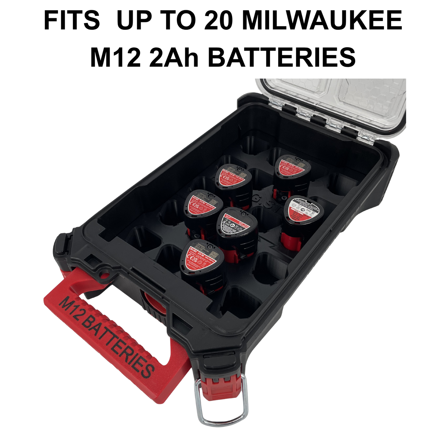KIBERG Akku-Inlay für Milwaukee Packout Compact Organiser | Platz für 20 M12 2Ah Akkus | Verstecktes AirTag-Fach | Schwarz oder Rot